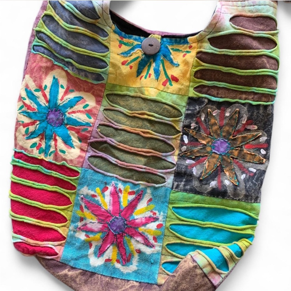 Colorful Patchwork Hand Painted Shoulder Bag! - image 4